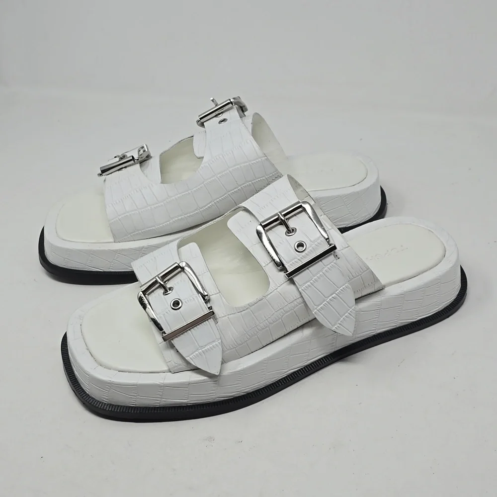 Topshop Katie Leather Chunky Platform Sandals in White Croc Size 9